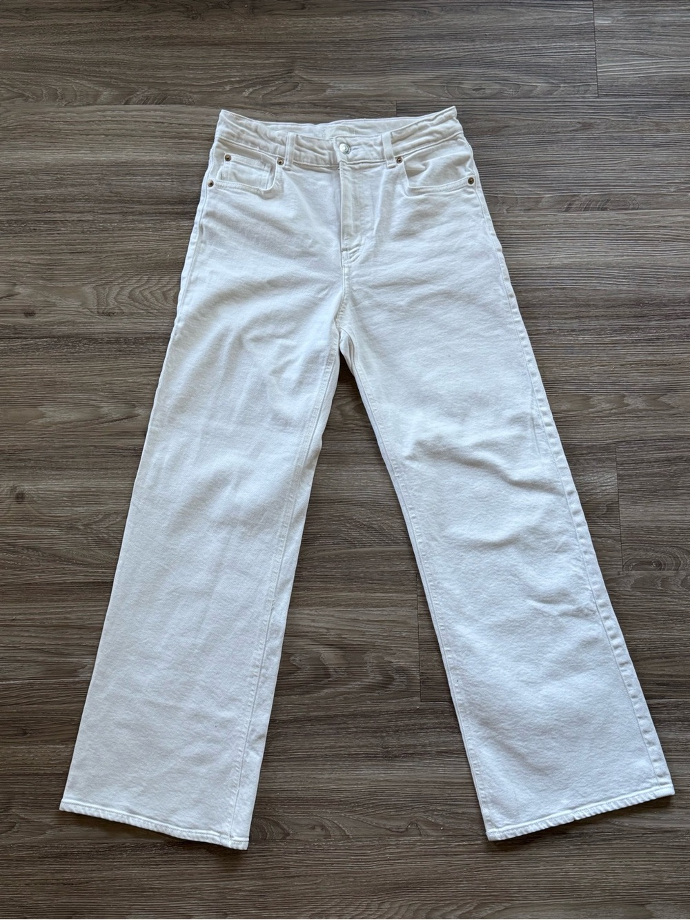 H&M White High-Rise Wide-Leg Jeans